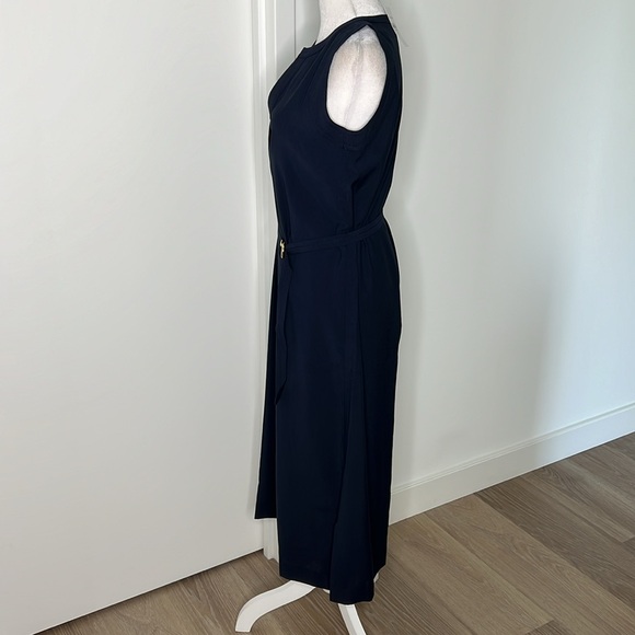 Ann Taylor Split Neck Belted Midi Dress Size XS NWT Night Sky Deep Navy Blue - Picture 7 of 10